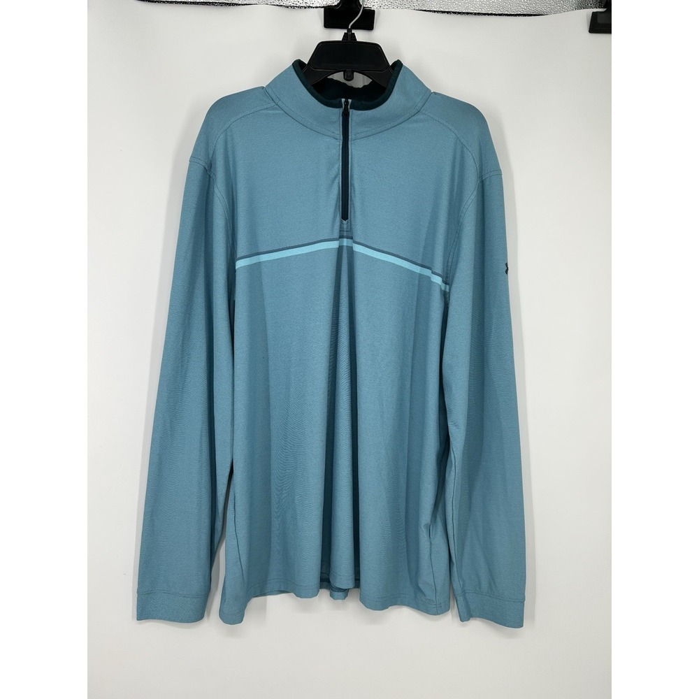 Under Armour Golf Quarter 1/4 Zip Loose Pullover Sweatshirt Blue Striped XXL 2XL